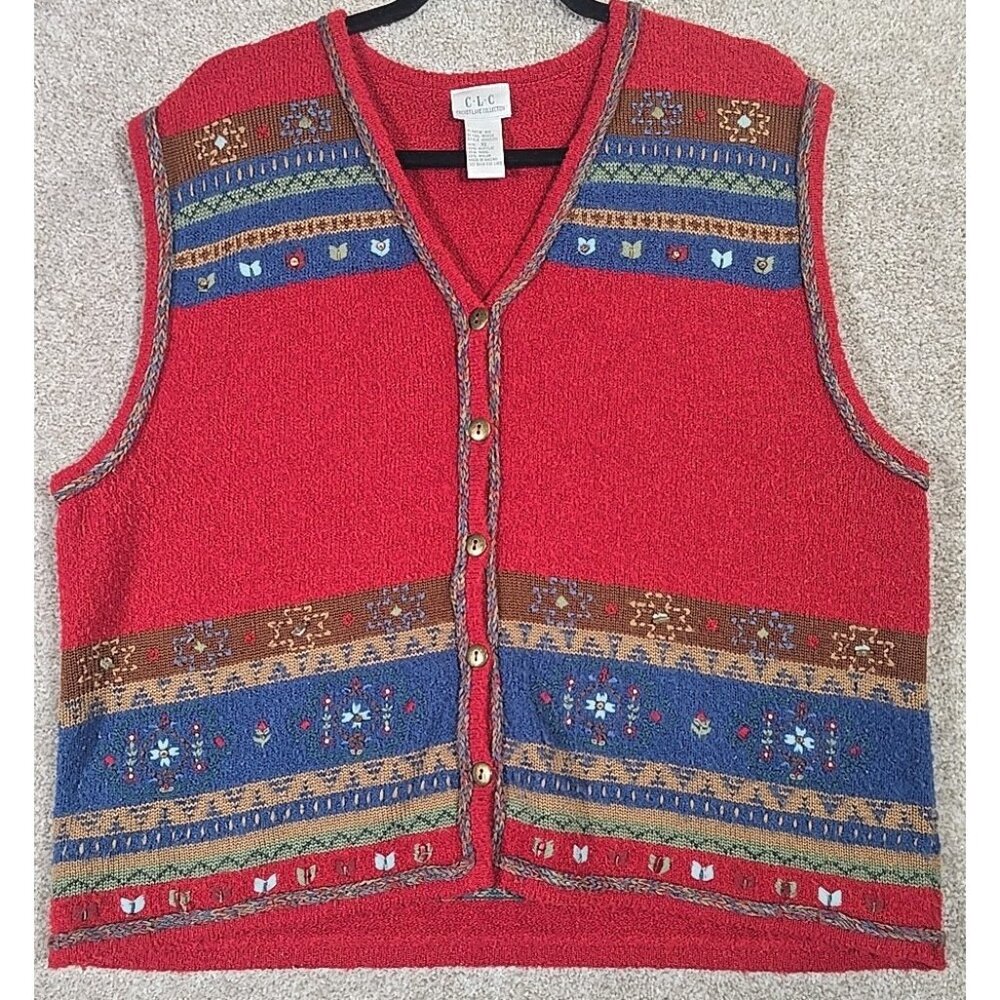 C.L.C Cricket Lane Collection Wool Blend Vest Embroidered Cabin Cottagecore XL